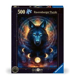 Dėlionė Ravensburger Glow In The Dark Lunar Wolf, 49 cm x 36 cm, 500 vnt., įvairių spalvų