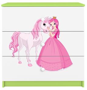 Vaikiška komoda Kocot Kids Babydreams Princess & Horse, balta sp./žalia sp., 41 cm x 80 cm x 80.5 cm