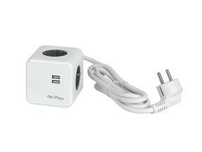 Buitinis ilgintuvas, 3 x 1,5 mm², 1.5 m, 4 lizdų, 2USB, balta sp./pilka sp.
