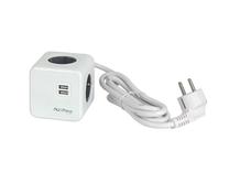Pikendusjuhe, 3 x 1,5 mm², 1.5 m, 4 pesa, 2USB, valge v./hall v.