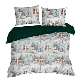 Kalėdinis patalynės užvalkalų komplektas PTR-19, baltas/žalias, 200 x 220 cm