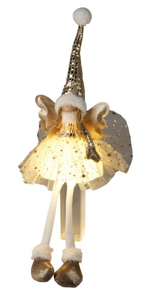 Dekorācija "Eņģelis" ar LED apgaismojumu, 60 cm, 16 cm, zelta krās.