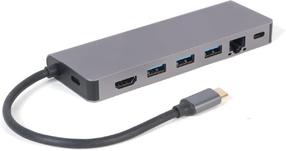 Adapteris Gembird A-CM-COMBO5-05 USB-C Male (vyriška), 3xUSB 3.0/HDMI/RJ-45/SD/MicroSD/PD Female (moteriška), 0.15 m, pilka sp.