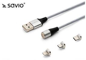 Kabelis Elmak CL-156, USB Type C/Lightning/Micro USB, 200 cm, sudraba krās.
