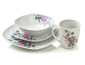 Pietų servizas AffekDesign Lea Lavender, porcelianas, mėlyna sp./balta sp./violetinė sp., 16 vnt.