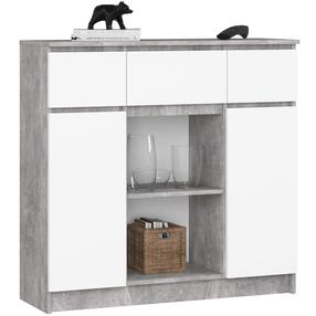 Kummut Akord Furniture Factory K100, valge v./hall v., 98 cm x 35 cm x 101 cm