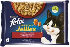 Šlapias kačių maistas Felix Sensations Jellies, jautiena/vištiena, 0.085 kg x 4 vnt.