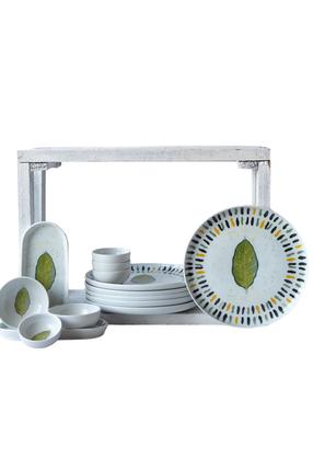 Pusdienu servīze Hermia NNMOD14KH880740, porcelāna, balta krās./dzeltena krās./zaļa krās., 14 gab.