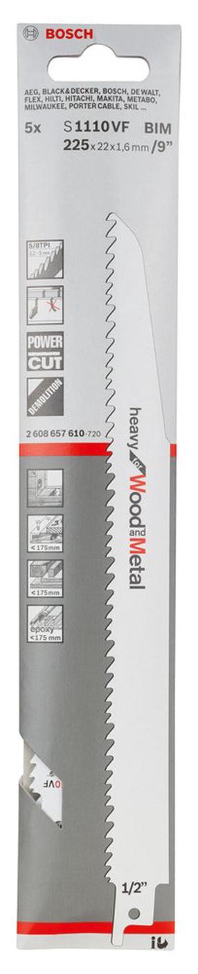 Набор пильных полотен Bosch S1110 VF, 22.5 см, 5 шт.