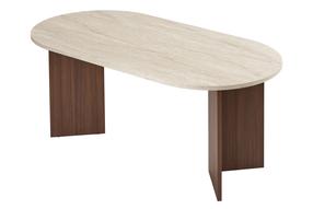 Valgomojo stalas Nordure Sablin, travertine sp./milano walnut sp., 90 cm x 180 cm x 75 cm