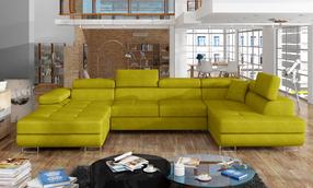 Kampinė sofa Rodrigo Omega 68, geltona sp., dešininė, 202 x 345 cm x 90 cm