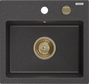 Virtuvinė plautuvė Mexen Milo Black granite+Gold, granitas, 43 cm x 41 cm x 17.1 cm, black granite+gold sp.