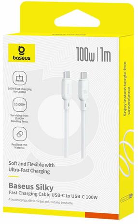 Laidas Baseus Silky P10377704213-00, 2 x USB Type C, 100 cm, balta sp., 100 W