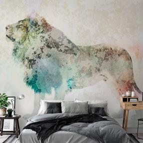 Fototapetas Artgeist King Of The Animals - Lion On A Solid Textured Background With Coloured Accent, 210 cm x 300 cm