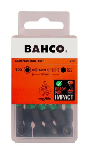 Smūginiai atsuktuvų antgaliai, rinkinys Bahco 66IM/50T20C-10P, T20, 50 mm, 1/4"