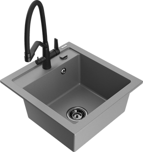 Plautuvė su virtuviniu maišytuvu Mexen Vito Grey+Black, granitas, 49 cm x 52 cm x 21 cm, juoda sp./pilka sp.