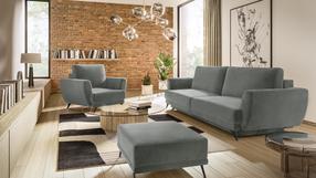 Mēbeļu komplekts Megis 3F & 1F & Pouf, iekštelpu, pelēka krās.