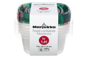 Pārtikas kastes komplekts Marjukka, 1 l, 18 cm x 16 cm, caurspīdīga krās./daudzkrāsaina, 5 gab.