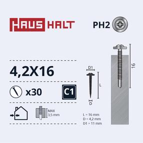 Саморез Haushalt DIN 14566, 4.2 мм x 16 мм, 30 шт.