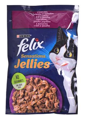 Kassi märgtoit Felix Sensations Jellies Duck & Spinach, pardiliha/köögiviljad, 0.085 kg