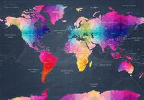 Fototapetas Artgeist Coloured World Map - Geometric Outline With Inscriptions In English, 280 cm x 400 cm