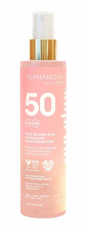 Масло для ухода за загаром для тела Alphanova Daily Sun Glittering Pink SPF50, 125 мл