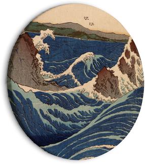 Apvali reprodukcija ant drobės Artgeist Woodcut Utagawa Hiroshige - Great Blue Wave, 80 cm x 80 cm
