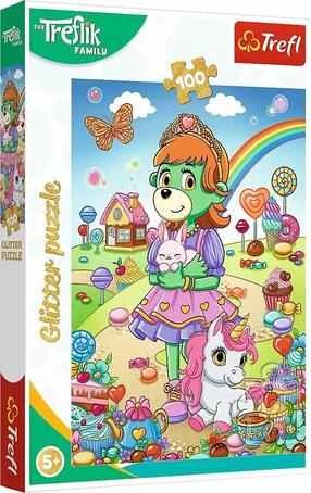 Dėlionė Trefl Glitter The Treflik Family 14833, 41 cm x 27.8 cm, 100 vnt., įvairių spalvų