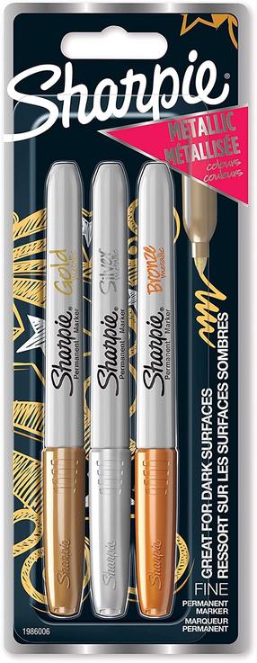 Текстовый маркер Sharpie Metallic 1986006, 1 мм, золотой/серебристый/медный, 3 шт.