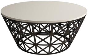 Kohvilaud Kalune Design Stil Metal Ferforje, must v./kreemjasvalge, 90 cm x 90 cm x 38 cm