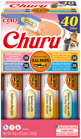 Kārumi kaķiem Inaba Churu Salmon, vistas gaļa/lasis/tunzivis, 0.014 kg, 40 gab.