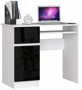 Rašomasis stalas su lentyna, kairės pusės Akord Furniture Factory Piksel, 50 cm x 90 cm, 77 cm, balta sp./juoda sp.