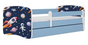 Vaikiška lova Kocot Kids Cosmos, mėlyna sp./balta sp., 70 x 140 cm, su patalynės dėže, be čiužinio