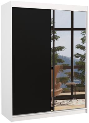 Skapis ADRK Jordi, balta krās./melna krās., 150 cm x 58 cm x 200 cm, ar spoguli
