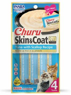 Skanėstas katėms Inaba Foods Churu Skin & Coat, tunas/šukutės, 0.014 kg, 4 vnt.