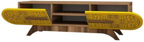 TV staliukas Kalune Design Defne, geltona sp./riešuto sp., 145 cm x 37 cm x 37 cm