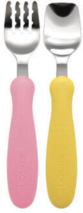 Galda piederumi Edison Mama Fork & Spoon Set KJ2831, 18 mēn., nerūsējošais tērauds/polipropilēns (pp), dzeltena krās./rozā krās.