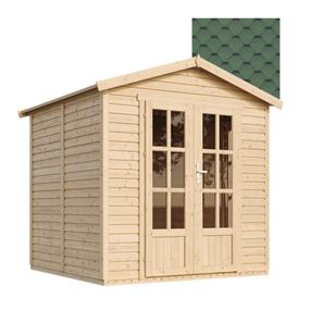Sodo namelis, su grindimis Timbela M351FB+H351FBGREEN, 222 cm x 233 cm x 233 cm, žalia sp./rusva sp.