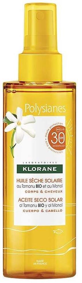 Päevituse hooldusõli keha jaoks Klorane Polysianes Monoi & Tamanu Bio SPF30, 200 ml