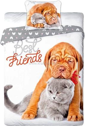 Voodipesukomplekt Faro Best Friends FAO0228, pruun v./valge v./hall v., 70 x 90 cm, 140 x 200 cm