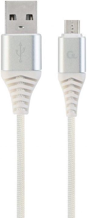 Vads Gembird USB To Micro USB Premium Cotton Braided USB 2.0, Micro USB, 1 m, balta krās./sudraba krās.