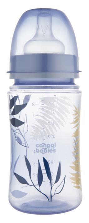 Kūdikių buteliukas plataus kaklelio Canpol Babies EasyStart, 240 ml, 3 mėn., skaidri sp./mėlyna sp.