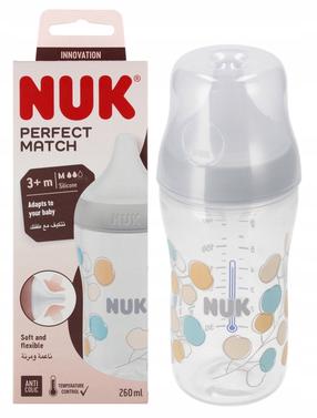 Lutipudel Nuk Perfect Match, 260 ml, 3 kuud, läbipaistev v./mitmevärviline