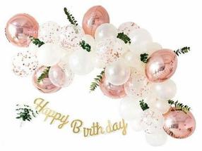 Balonu komplekti ovāls/apaļš Happy Birthday, balts krās./zeltrozā krās., 36 gab.