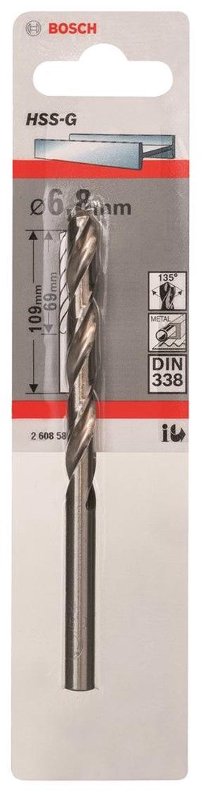 Сверло Bosch, металл, hss-g, прямой, 6.8 мм x 10.9 см