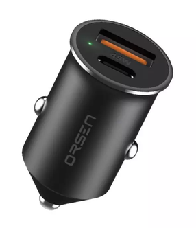 Automobilinis įkroviklis Orsen C8, USB/USB-C, juoda sp., 45 W