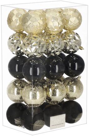 Ziemassvētku eglīšu rotaļlietu komplekts Springos CA1135, zelta krās./melns krās., 9 cm, 8 cm, plastmasa, 30 gab.