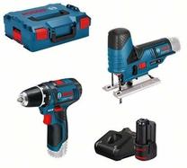Akumuliatorinių įrankių rinkinys su akumuliatoriumi Bosch GSR + GST + 2 x GBA 2.0Ah + GAL, 12 V, 2 Ah