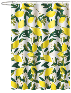 Dušo užuolaida Gedy Lemon, balta sp./geltona sp./žalia sp., 180 cm x 200 cm