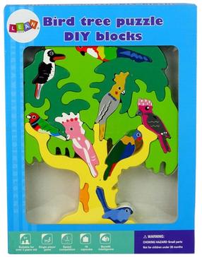 Деревянный пазл Lean Toys Tree With Parrots, 30 см x 22 см, 19 шт.